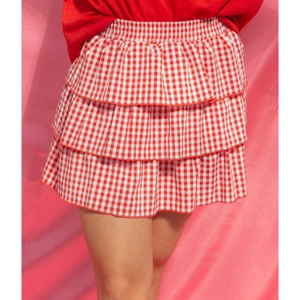 Red Gingham Tiered Skort